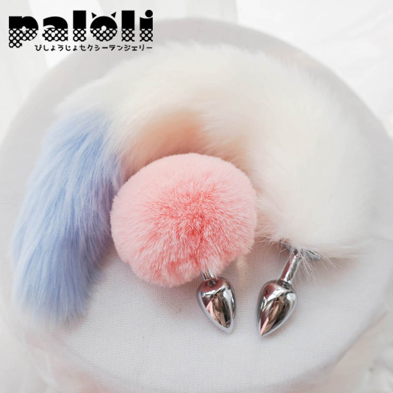 Mental Plush Ball Rabbit Tail Anal Plug Stainless Steel...